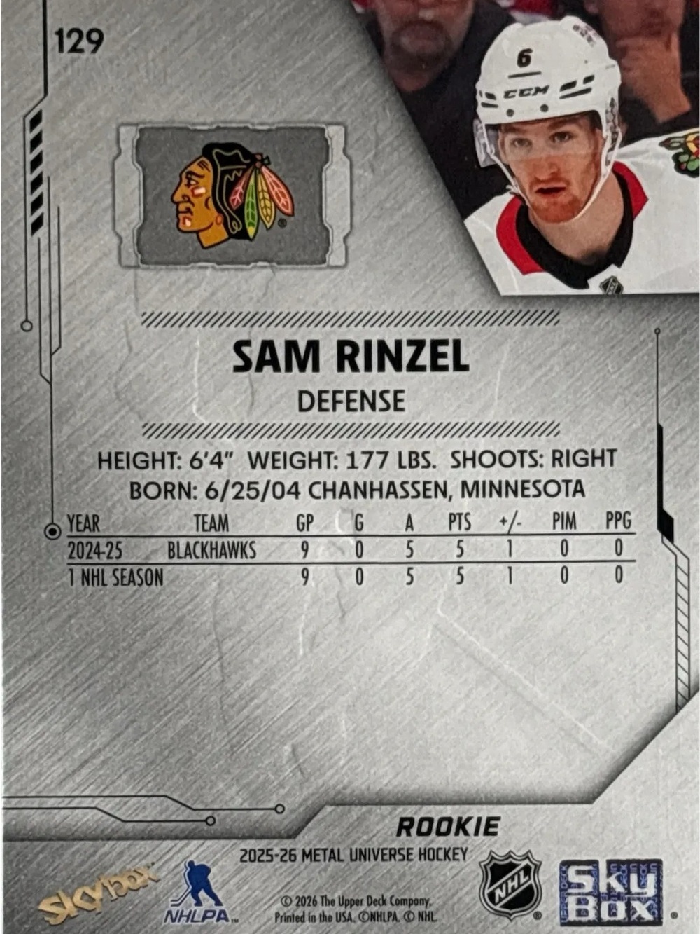 Skybox Sam Rinzel Rookie Trading Card - Picture 2 of 2